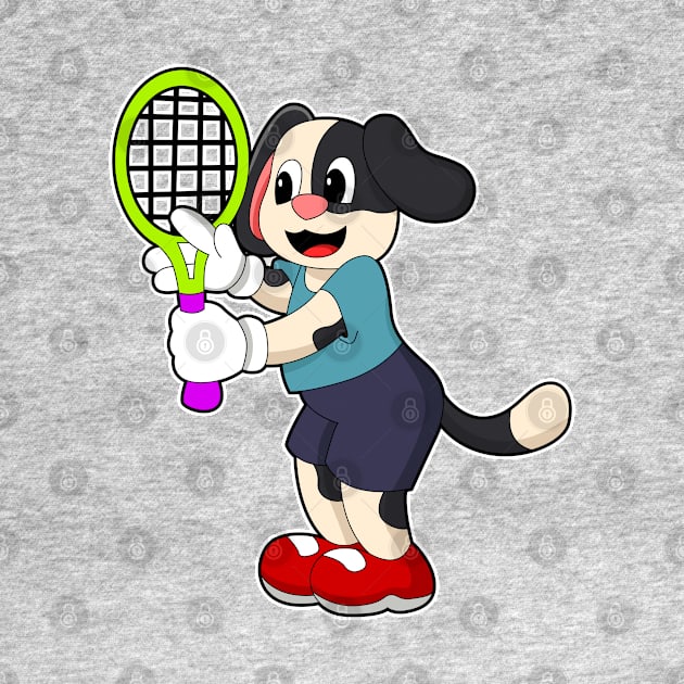 Dog at Tennis with Tennis racket by Markus Schnabel